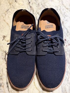 Boys Johnston & Murphy Navy Knit Derby with Tan Accents